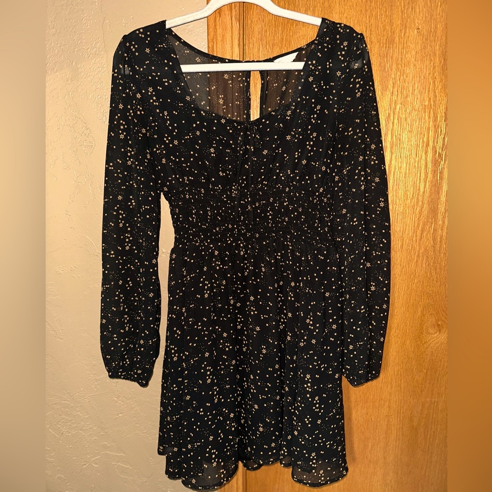 Black Celestial Star Smock Waist Dress